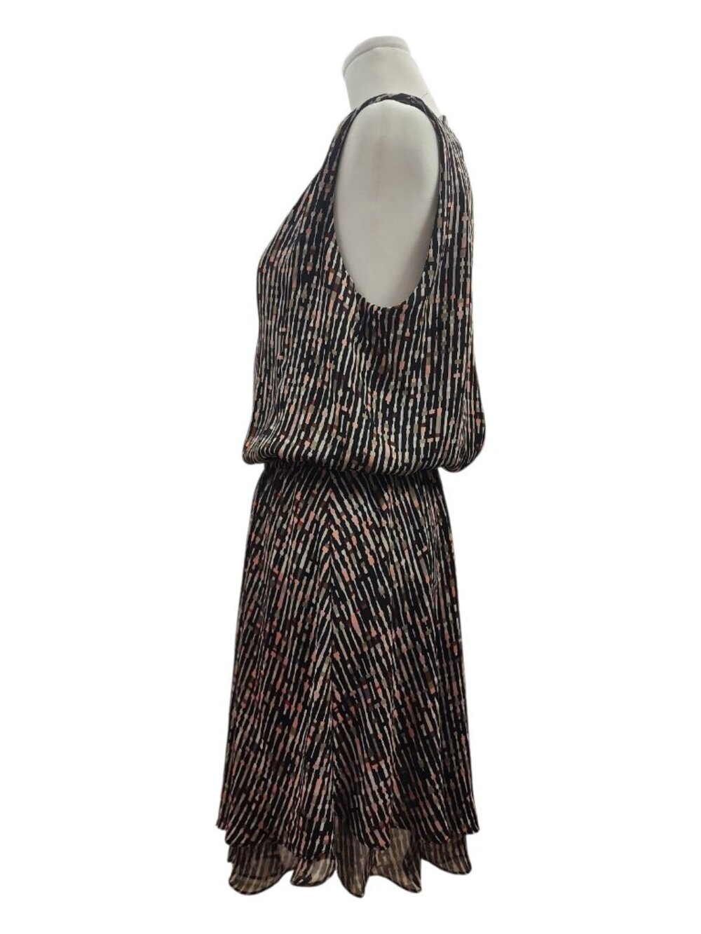 Boho Chic Geometric Print Blouson Dress Studded V-Neck Retro Mod Sz 6 - Picture 5 of 12